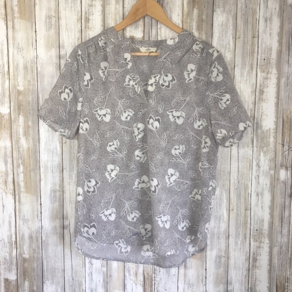entro Tops - Entro Split Neck Grey Floral Oversized Blouse